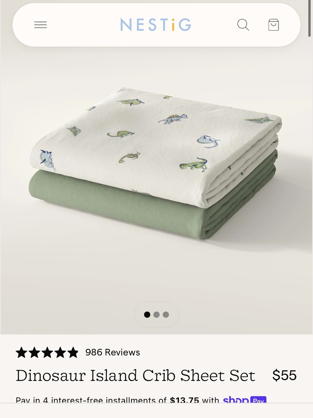 NESTIG Dinosaur Island Crib Sheet Set